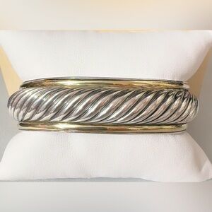 David Yurman 18K & 925 Yellow Gold & Silver Cable Cuff Bangle Bracelet